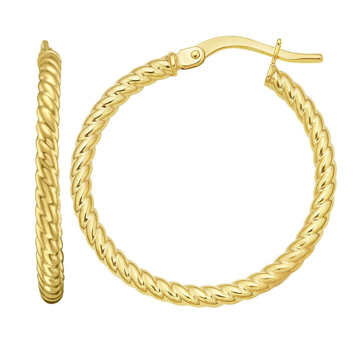 14K Yellow Gold Twisted Medium Hoops, front view