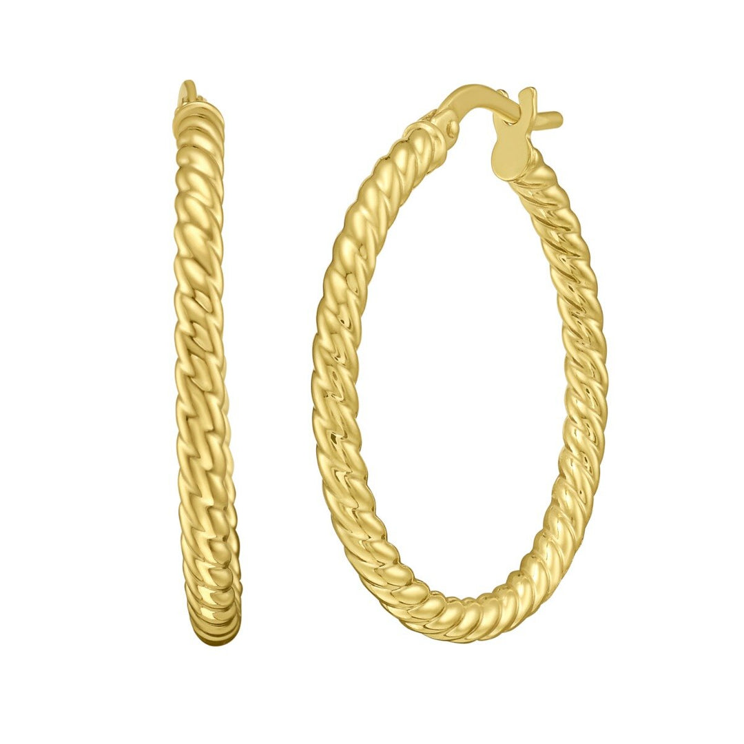 14K Yellow Gold Twisted Medium Hoops, view 2