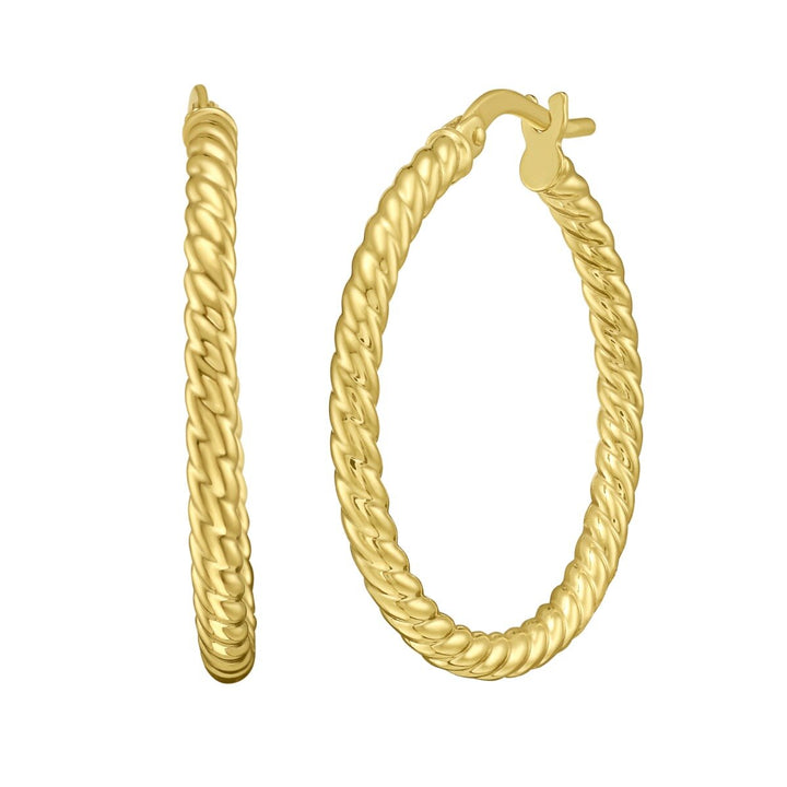 14K Yellow Gold Twisted Medium Hoops, view 2