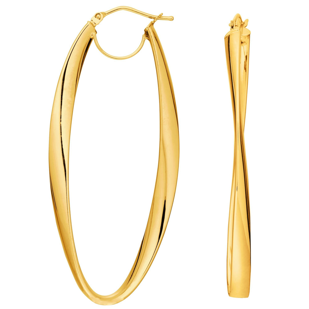 14K Yellow Gold Twisted Oval Hinged Hoop Earring, front view