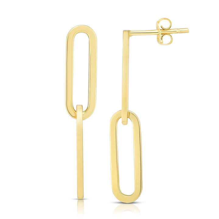 14K Yellow Gold Two Link Paperclip Drop Earrings, front view