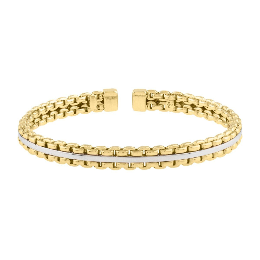 14K Yellow Gold Two-Tone Venetian Link Cuff Bracelet, front view