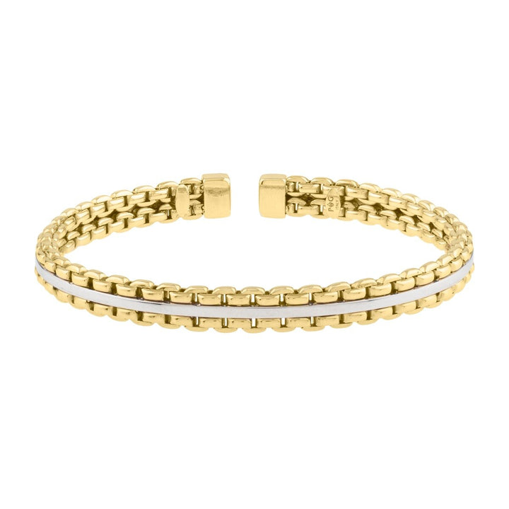 14K Yellow Gold Two-Tone Venetian Link Cuff Bracelet, front view