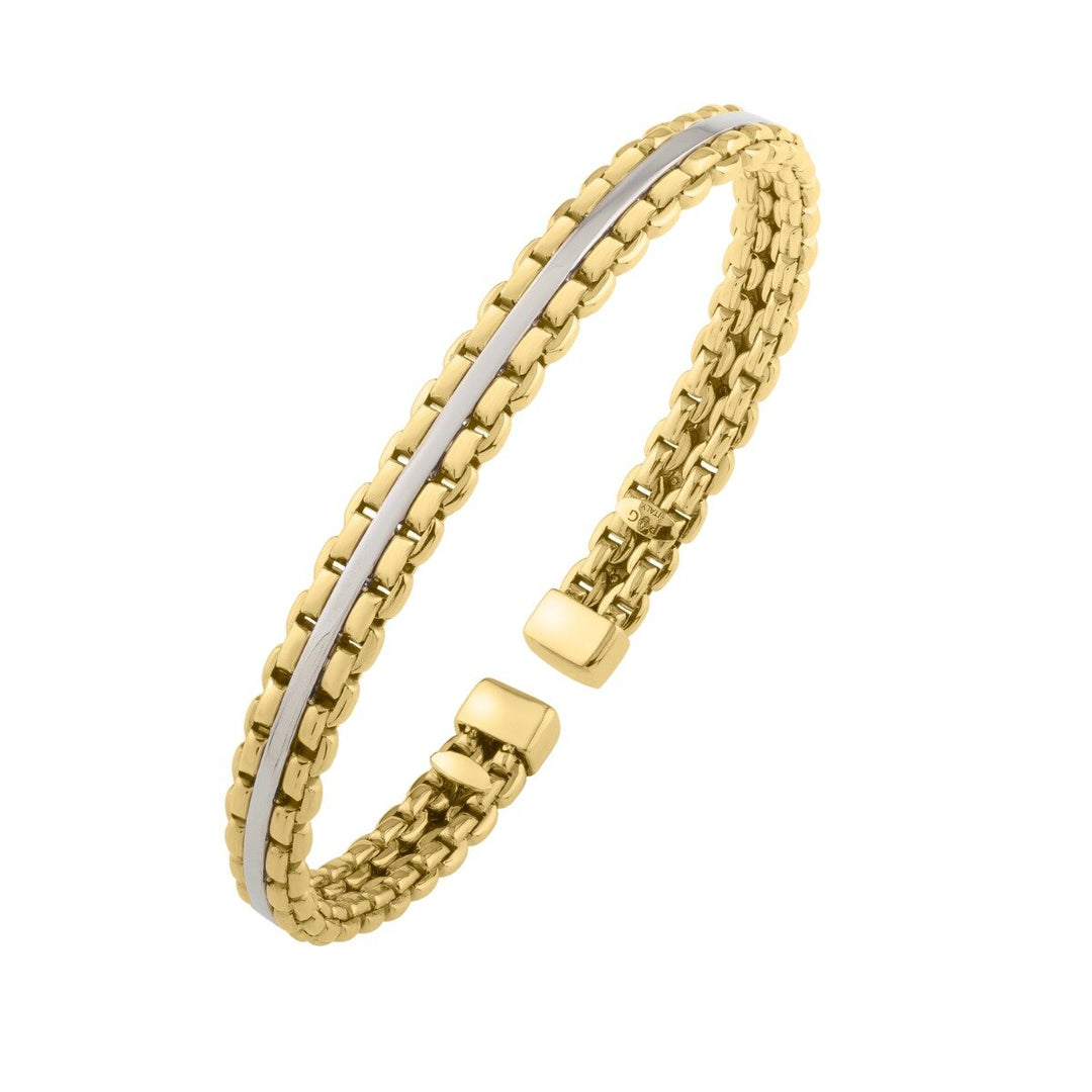 14K Yellow Gold Two-Tone Venetian Link Cuff Bracelet, view 2