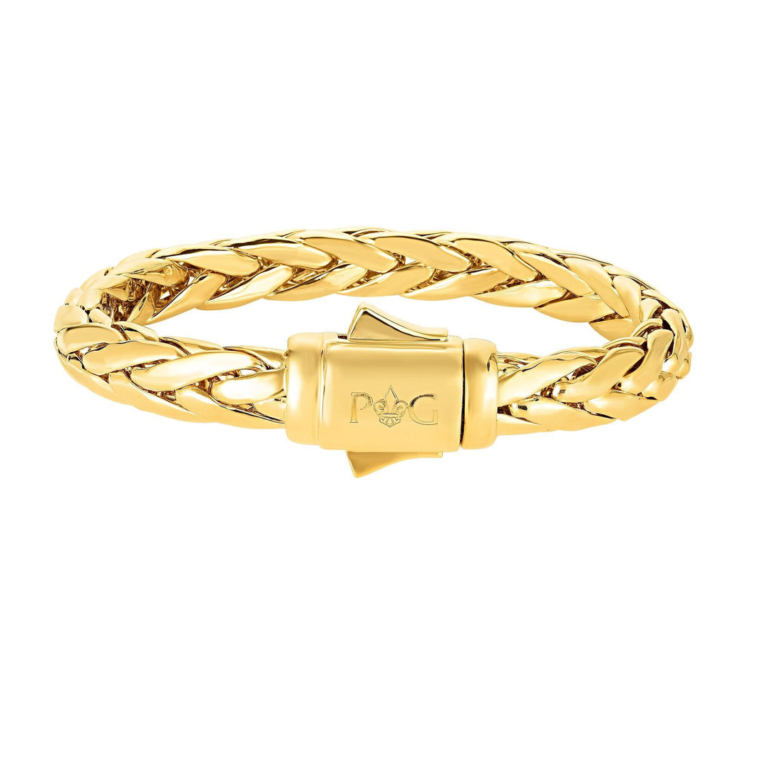 14K Yellow Gold Woven Bold Half Round Bracelet, front view