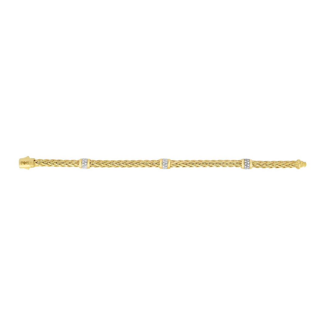 14K Yellow Gold Woven Diamond Station Bracelet, front view