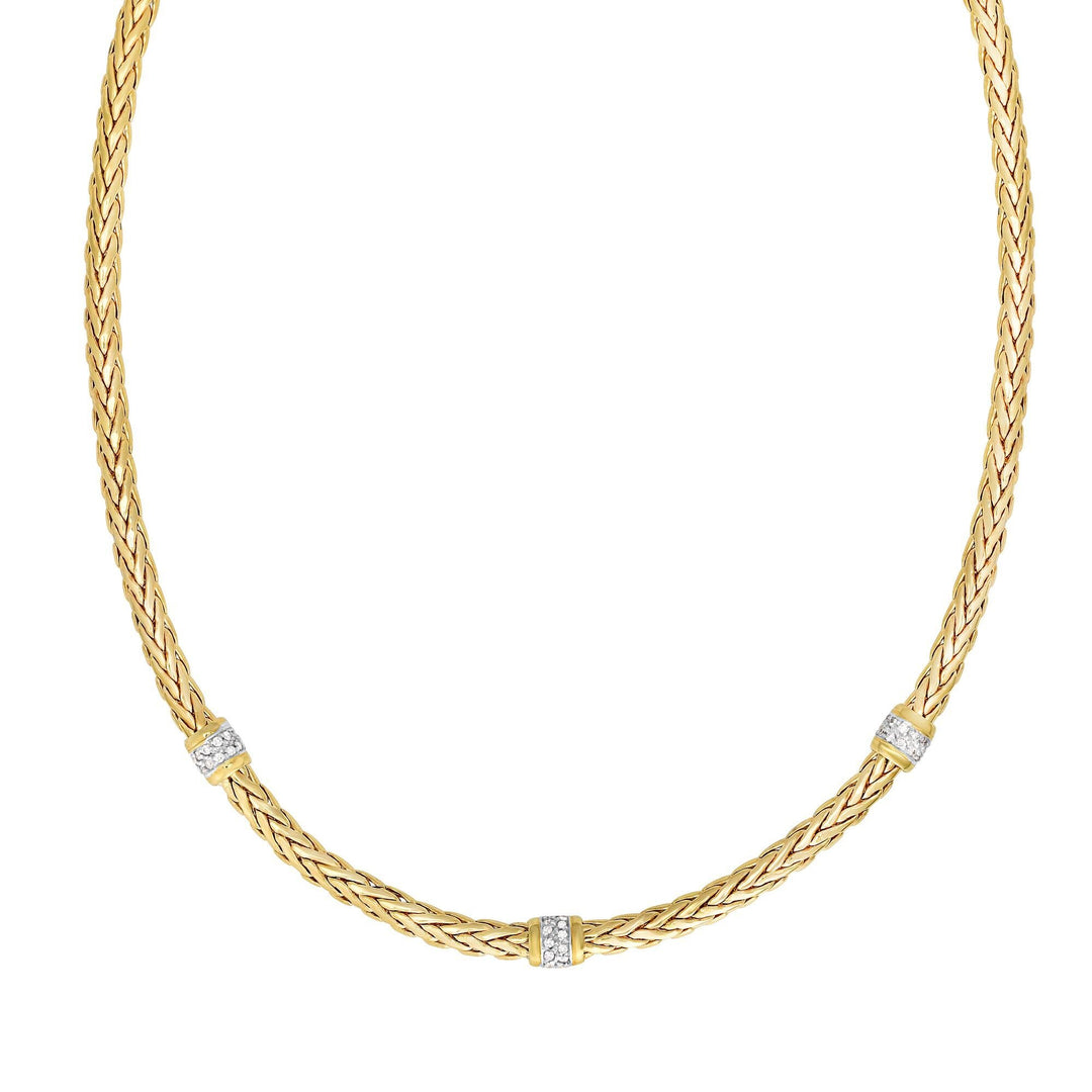 14K Yellow Gold Woven Diamond Station Necklace, front view