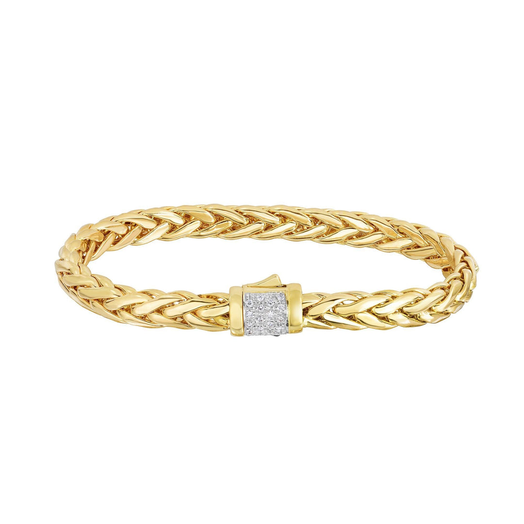 14K Yellow Gold Woven Large Diamond Pave Lock Bracelet, front view