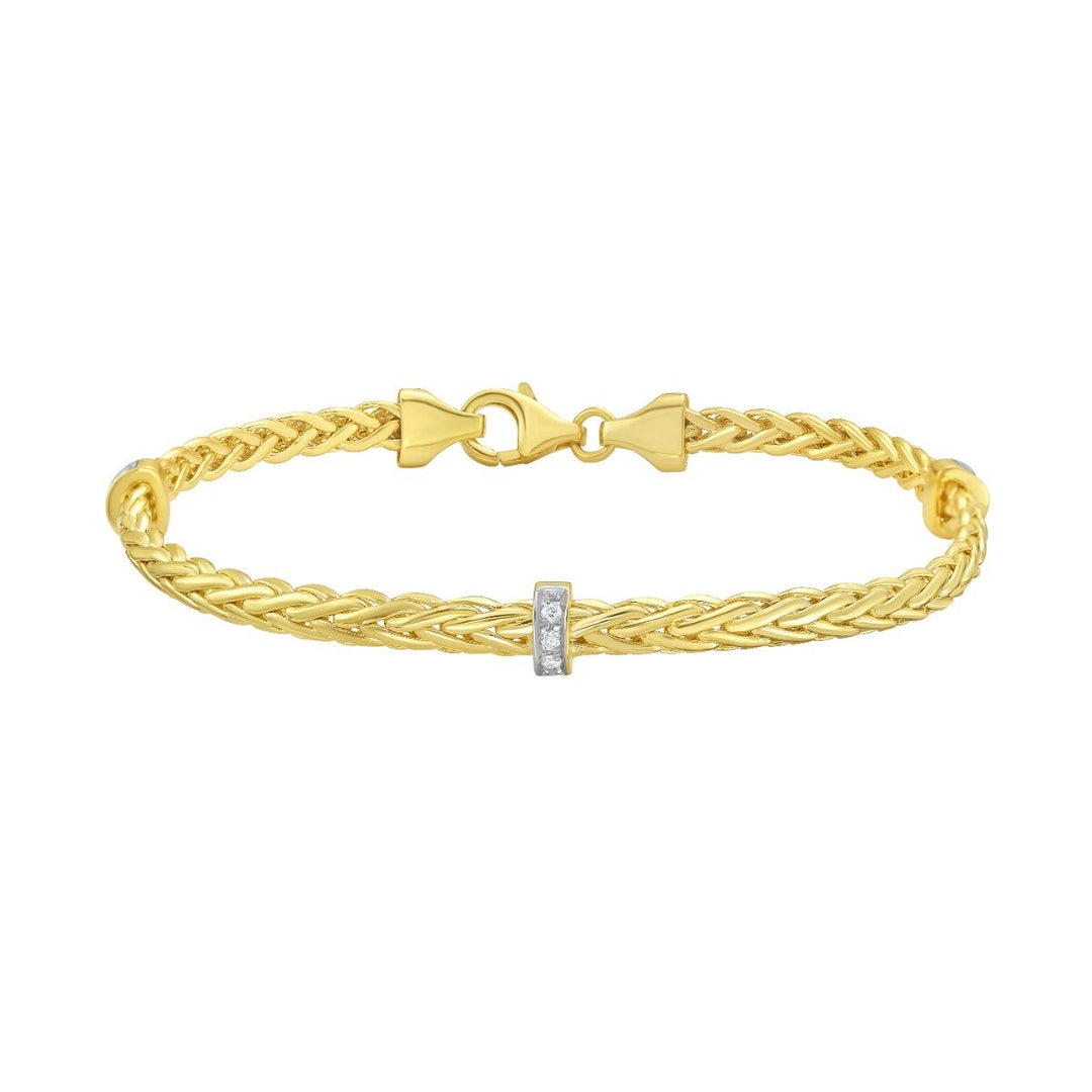 14K Yellow Gold Woven Stationed Diamond Bracelet, front view