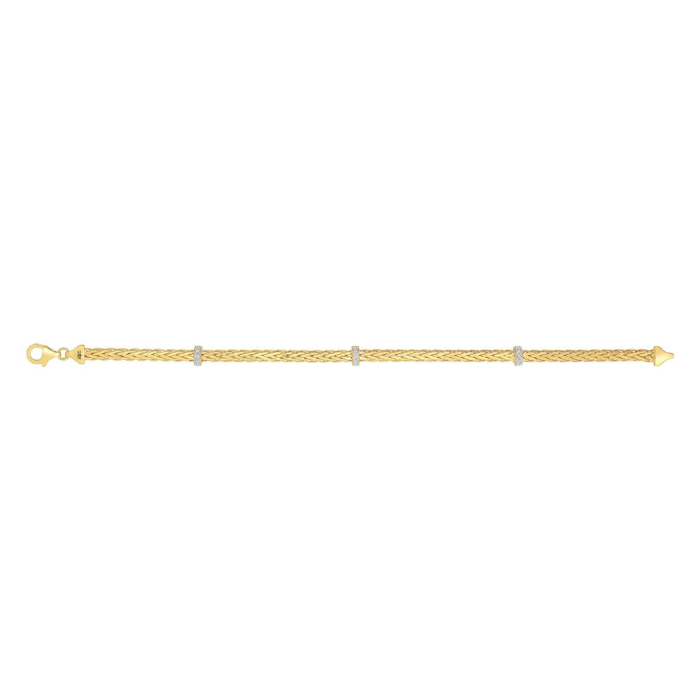 14K Yellow Gold Woven Stationed Diamond Bracelet, view 2