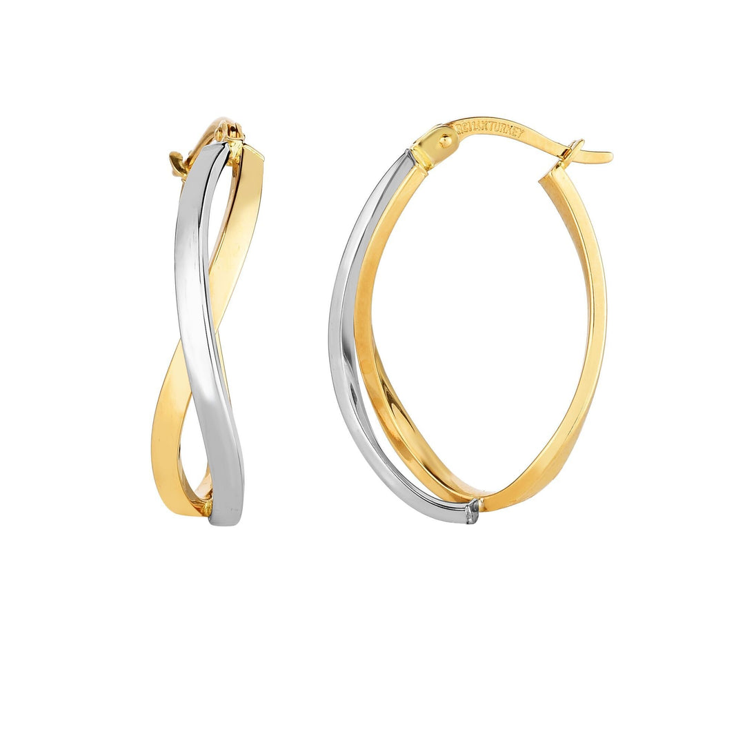 14K Yellow & White Gold Twisted Hoop Earring, front view