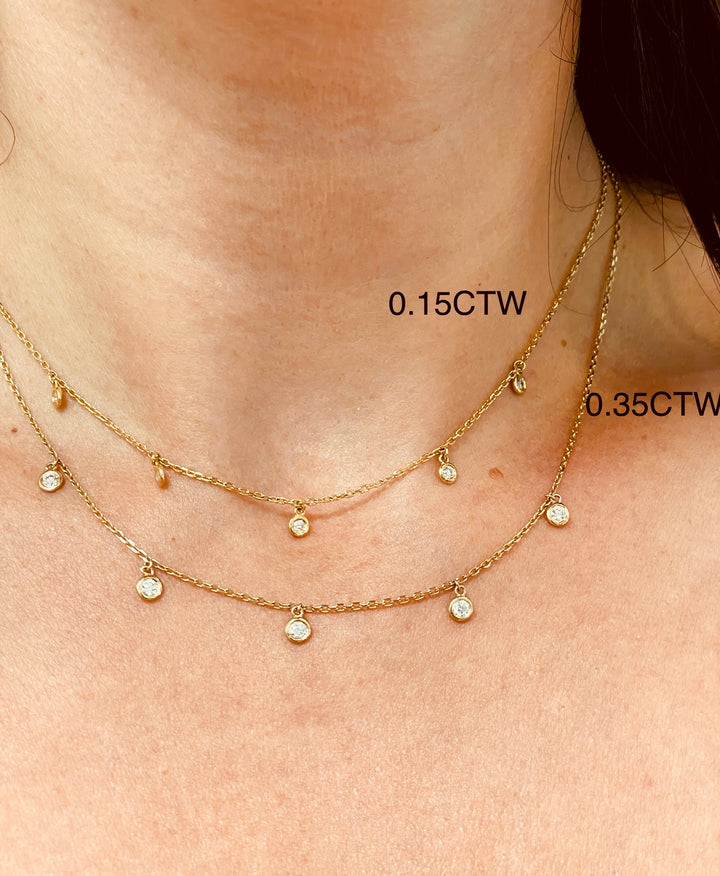 14K Diamond Dangle Station Necklaces layered together with sizes