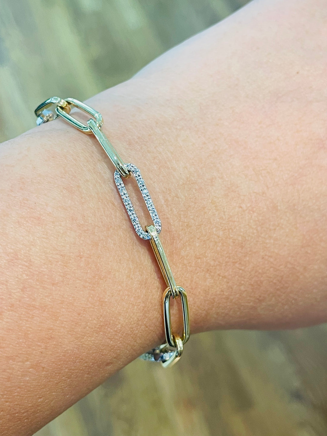 Diamond Triple Link Paperclip Bracelet 