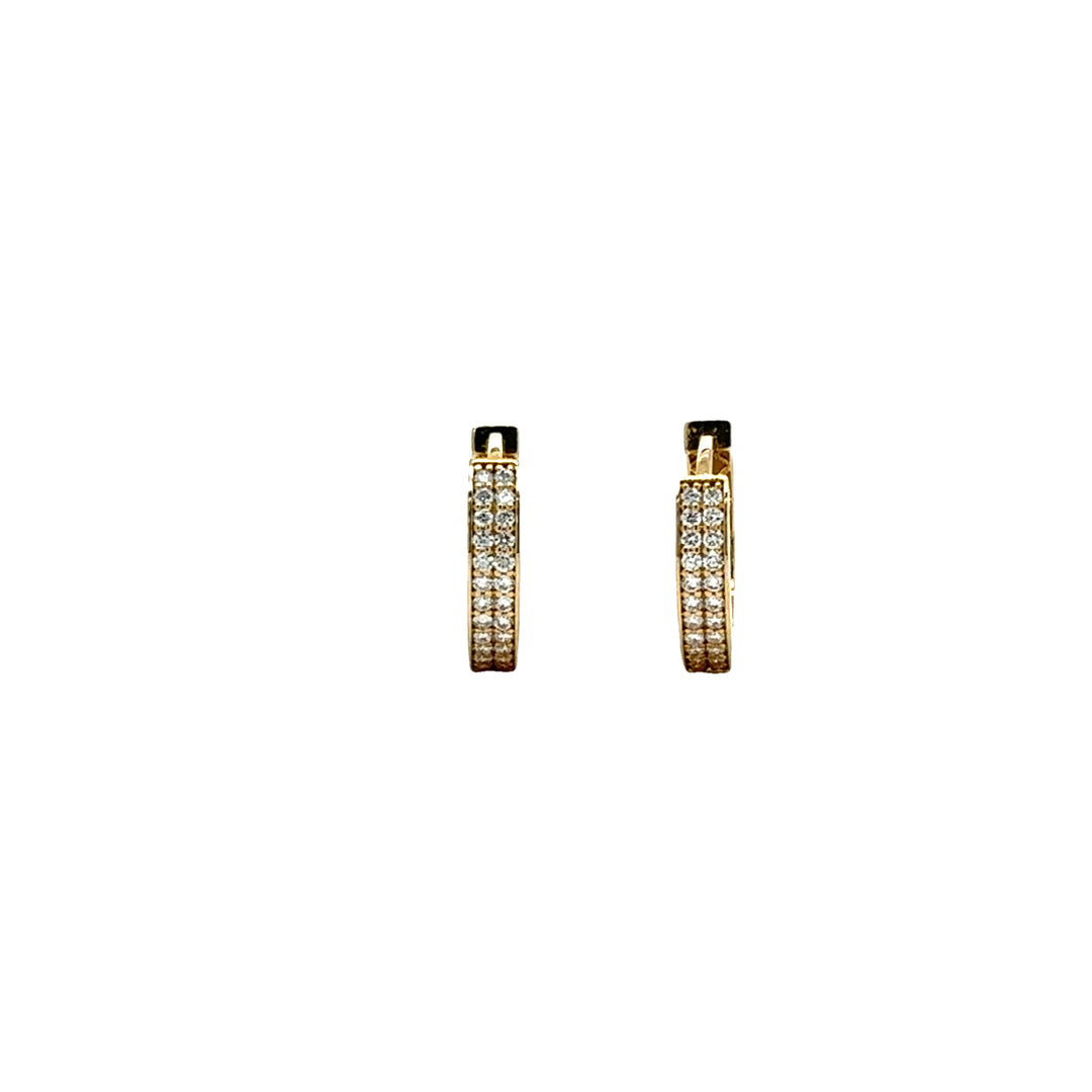 double row diamond huggie earrings in yellow gold