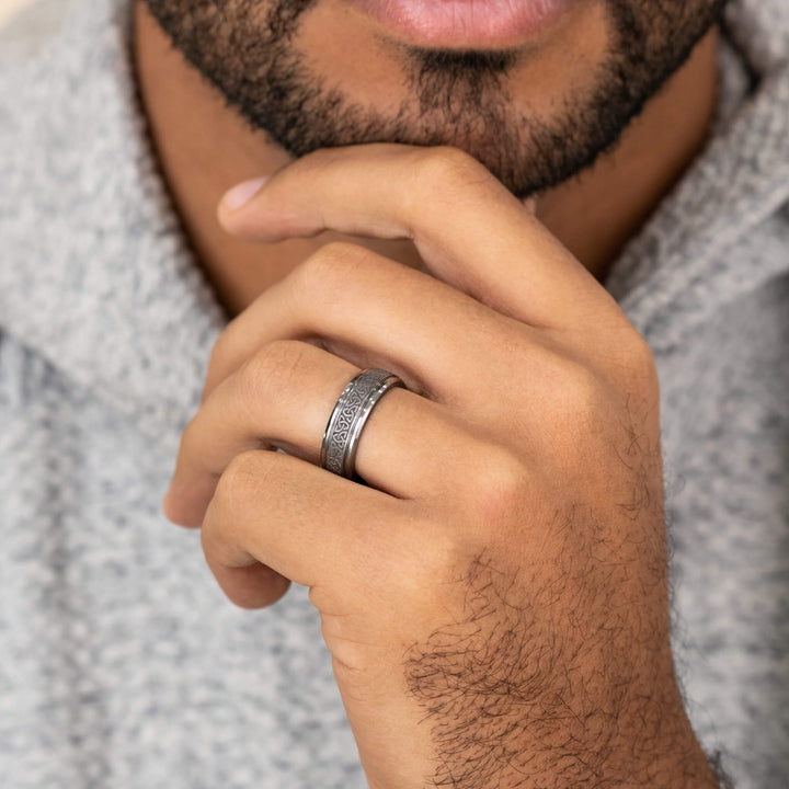 Trinity Celtic Love Knot Grey Wedding Band – Grey Tantalum 7mm