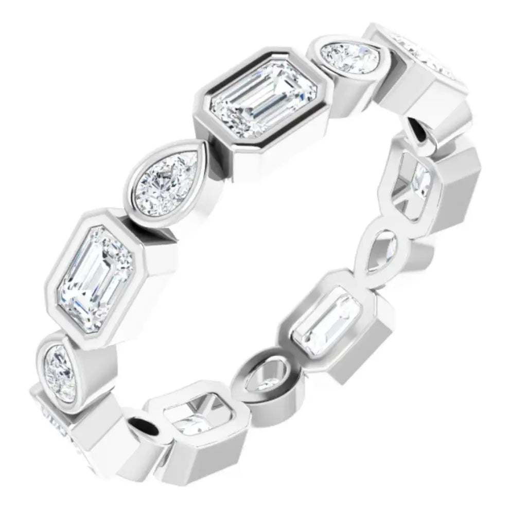 Lab grown diamond eternity ring, 1 1/2 CTW, Emerald & Pear