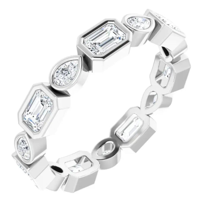 Lab grown diamond eternity ring, 1 1/2 CTW, Emerald & Pear