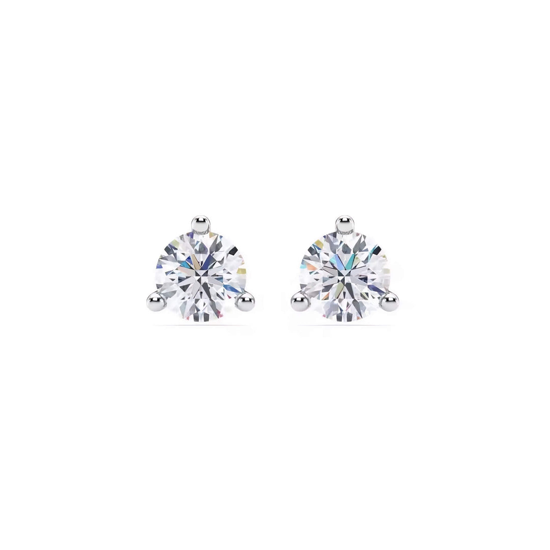 Lab-grown diamond martini (3-prong) stud earrings, 1.50 ctw, 14K yellow gold, front view.