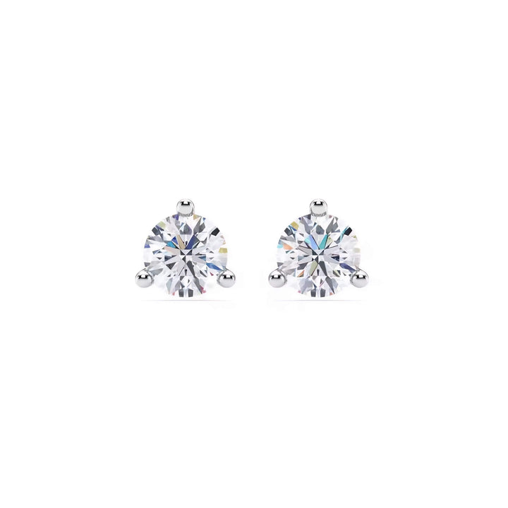 Lab-grown diamond martini (3-prong) stud earrings, 1.50 ctw, 14K yellow gold, front view.