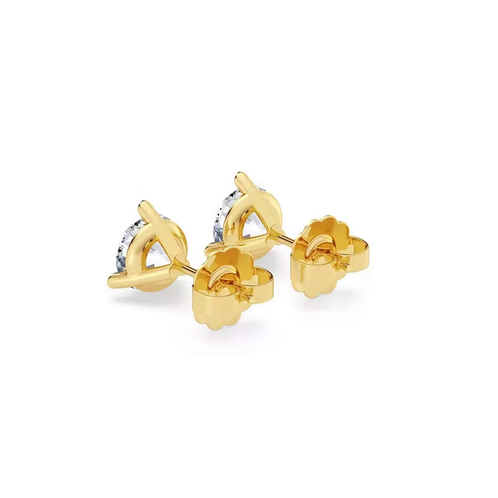 Lab-grown diamond martini (3-prong) stud earrings, 1.50 ctw, 14K yellow gold, push backs (friction) with friction posts, back view.