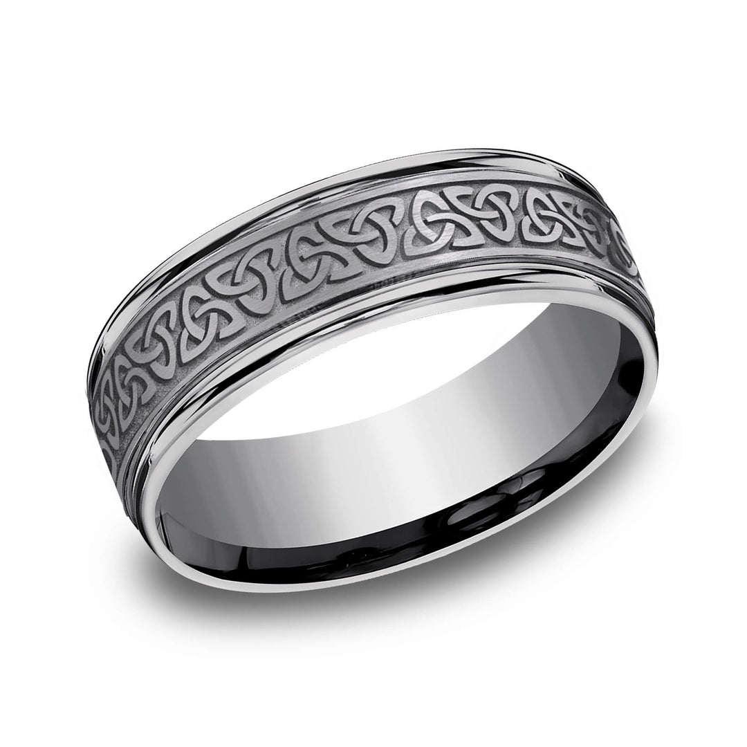 Grey tantalum Celtic love knot wedding band – matte 7mm ring for men