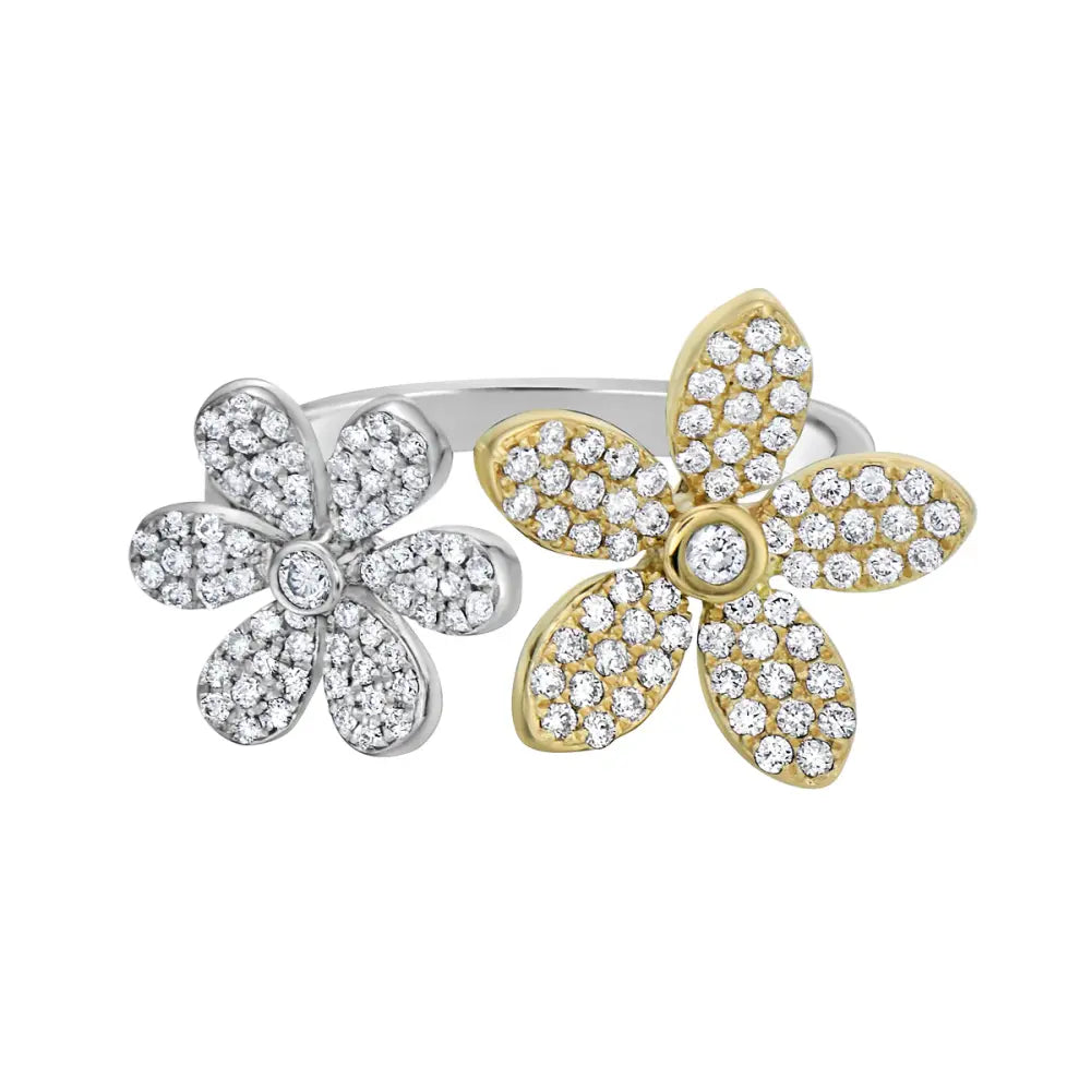 Diamond and Flower Open Ring in 14K Gold, two-tone