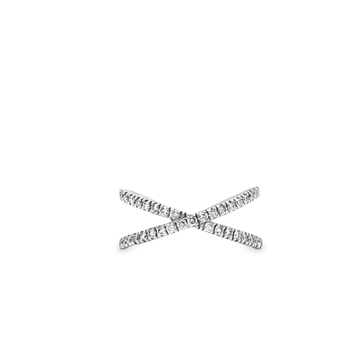 X-shaped ring with diamonds in 14karat white gold
