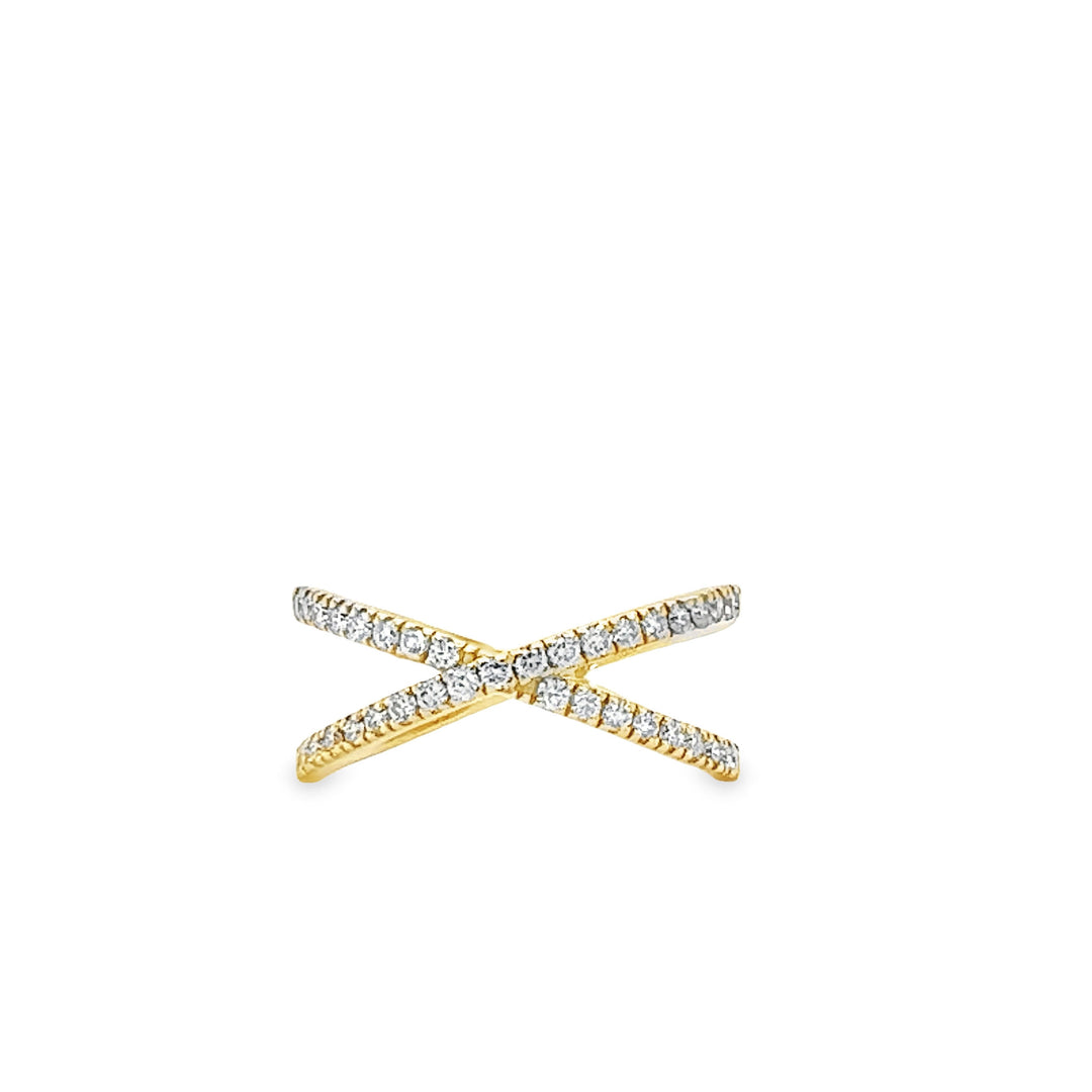 X-shaped ring with diamonds in 14karat yellow gold
