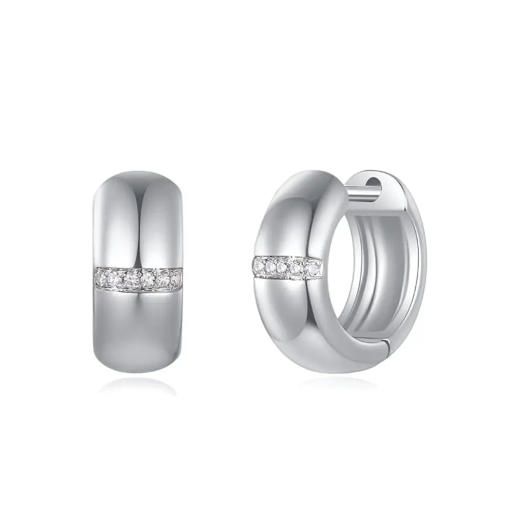 14K Diamond Line Dome Huggie Earrings