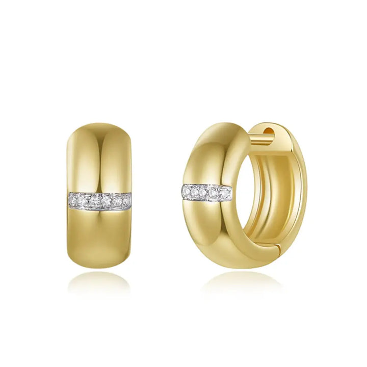 14K Diamond Line Dome Huggie Earrings