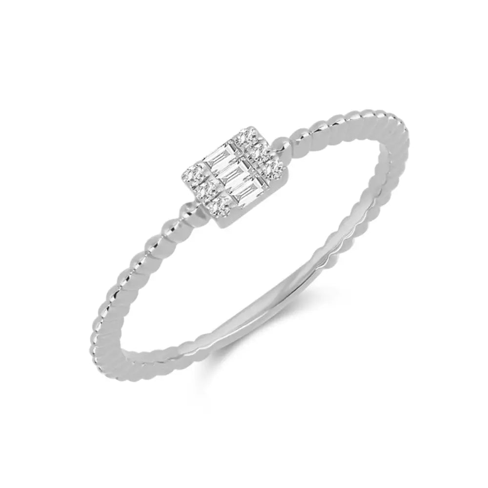 14K Baguette Diamond Bead Ring