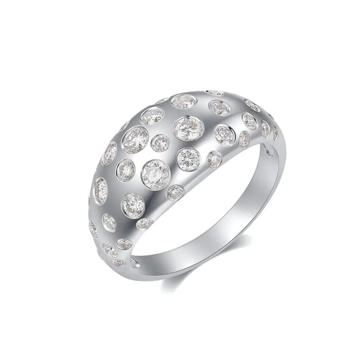 14K Scattered Diamond Dome Ring