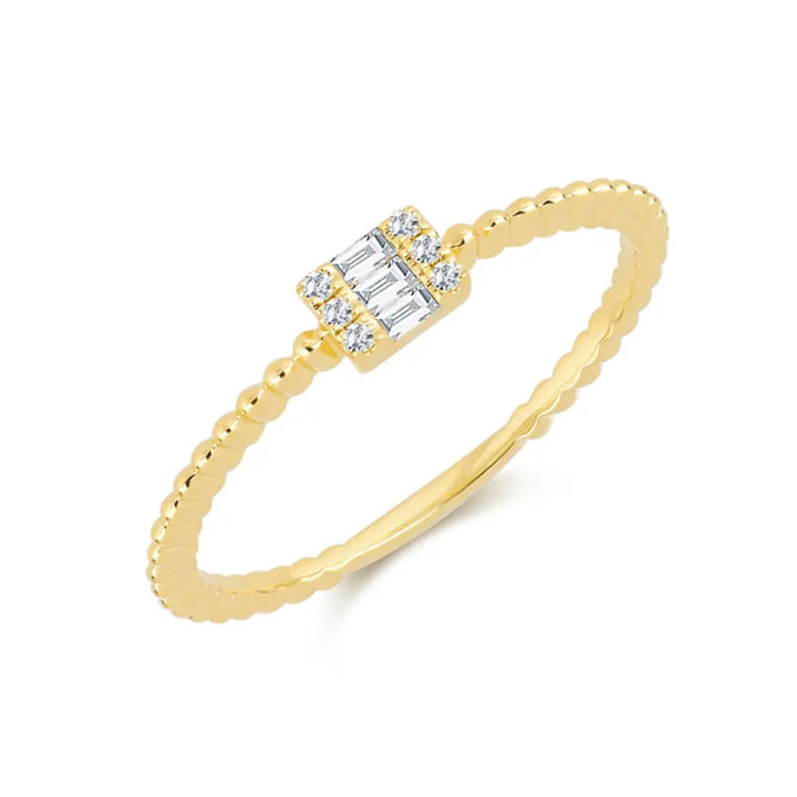 14K Baguette Diamond Bead Ring