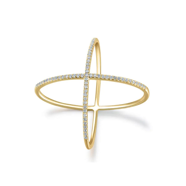 14K Dainty Diamond X Ring