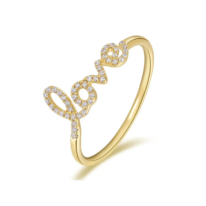 14K Diamond Script Love Ring