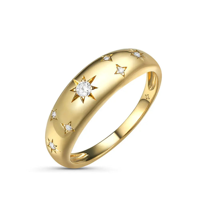 14K Diamond Starburst Dome Ring