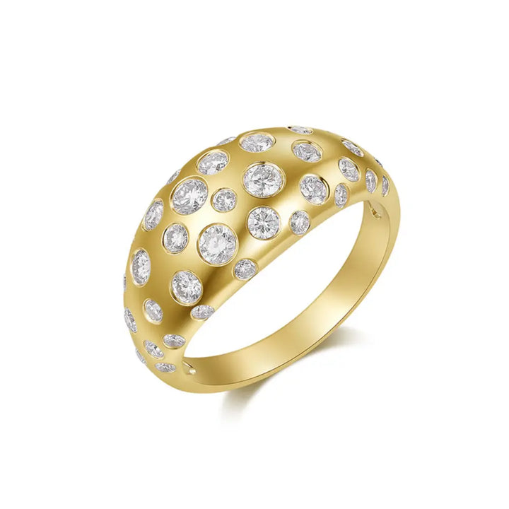 14K Scattered Diamond Dome Ring