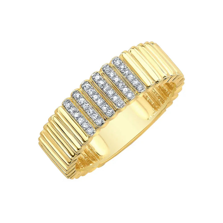 14K Diamond Reeded Gold Ring