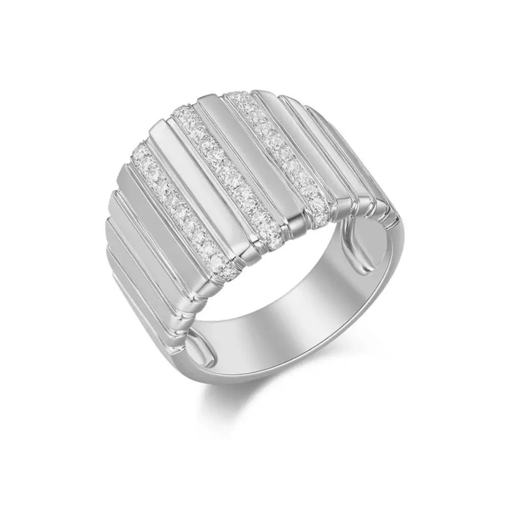 14K 3 Row Diamond Reeded Ring