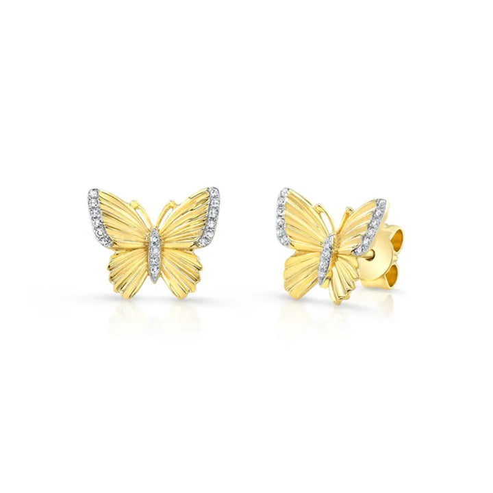 14K Diamond Fluted Butterfly Earrings