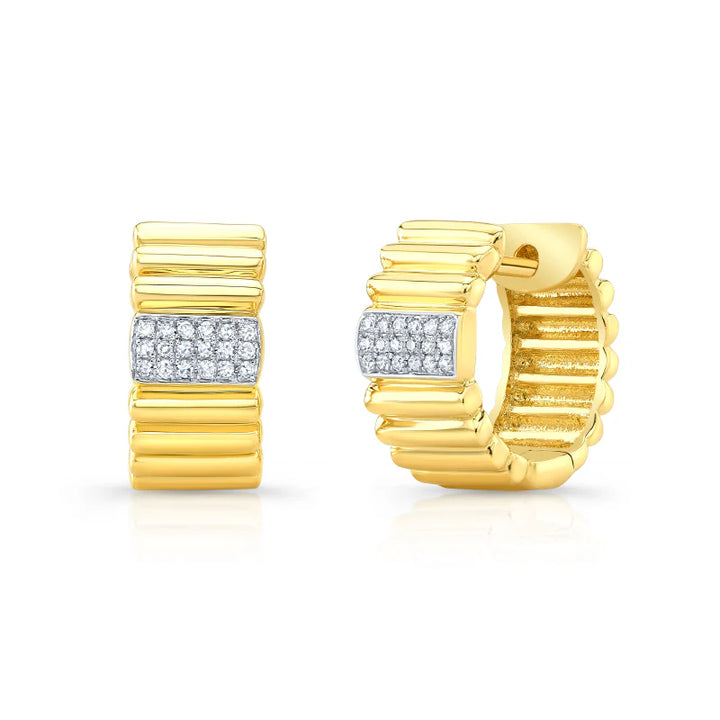 14K Diamond Fluted Huggie Earrings