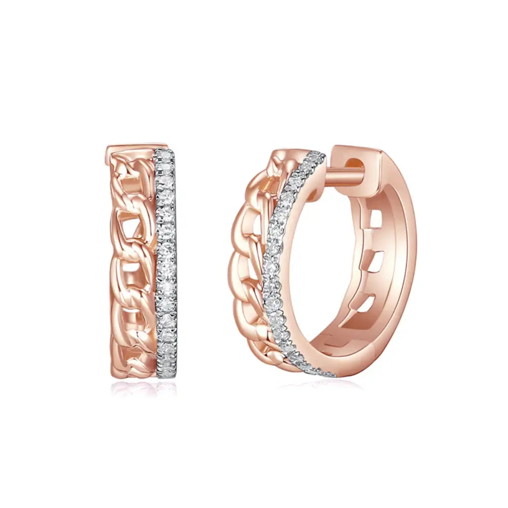 14K Diamond Link Huggie Earrings