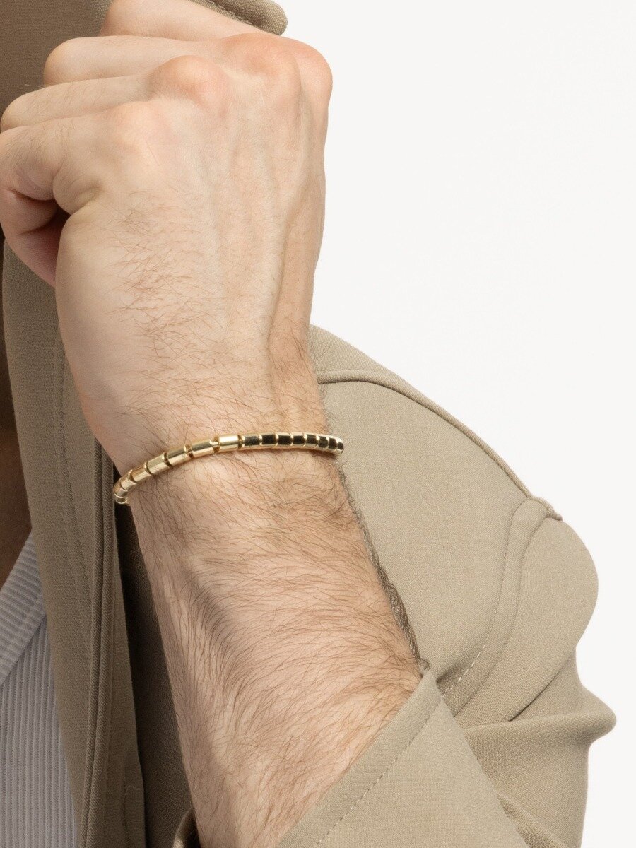 14K Barrel Bead Stretch Bracelet, view 3