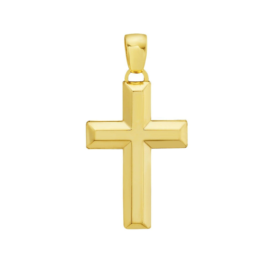 14K Beveled Cross Pendant, front view