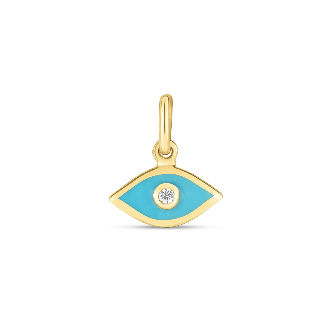 14K Blue Enamel Evil Eye Charm, front view
