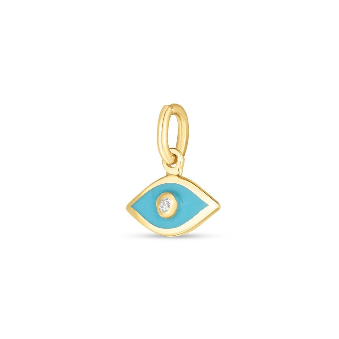 14K Blue Enamel Evil Eye Charm, view 2