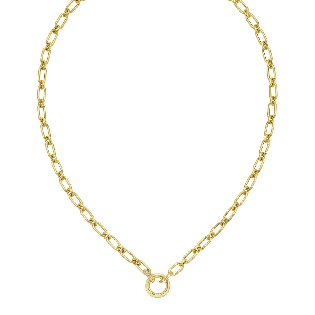 14K Diamond Charm Link Necklace, front view