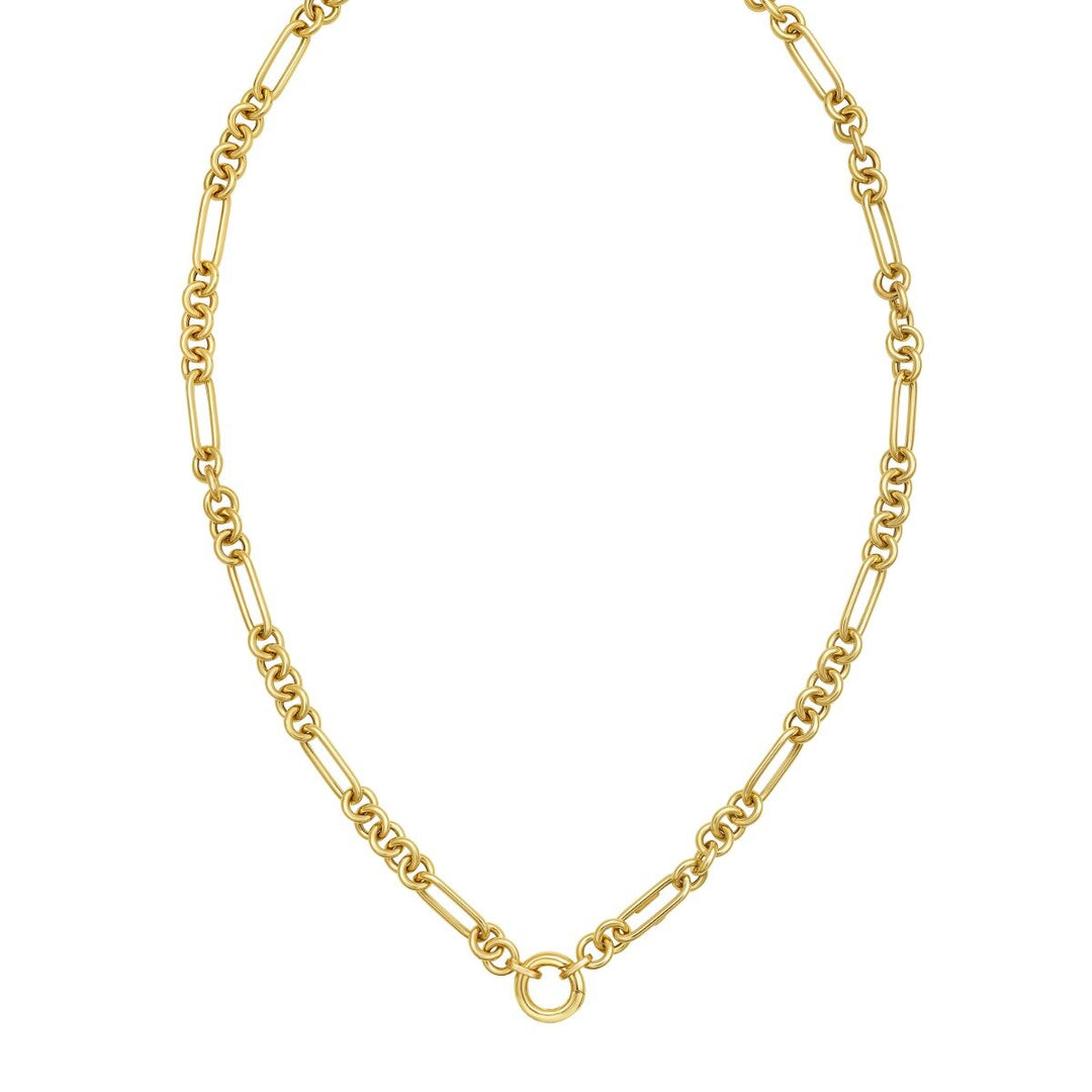 14K Fashion Figaro Charm Link Necklace, front view