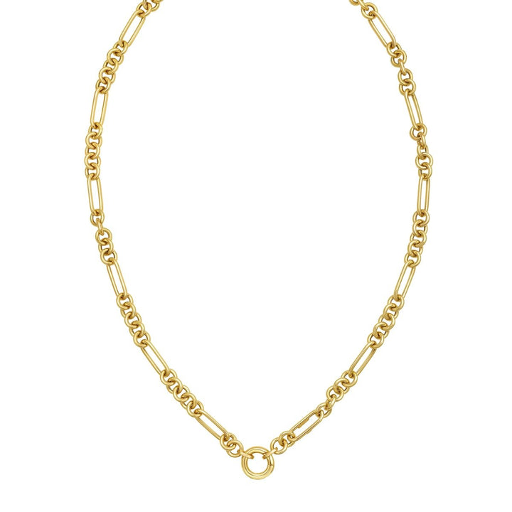 14K Fashion Figaro Charm Link Necklace, front view