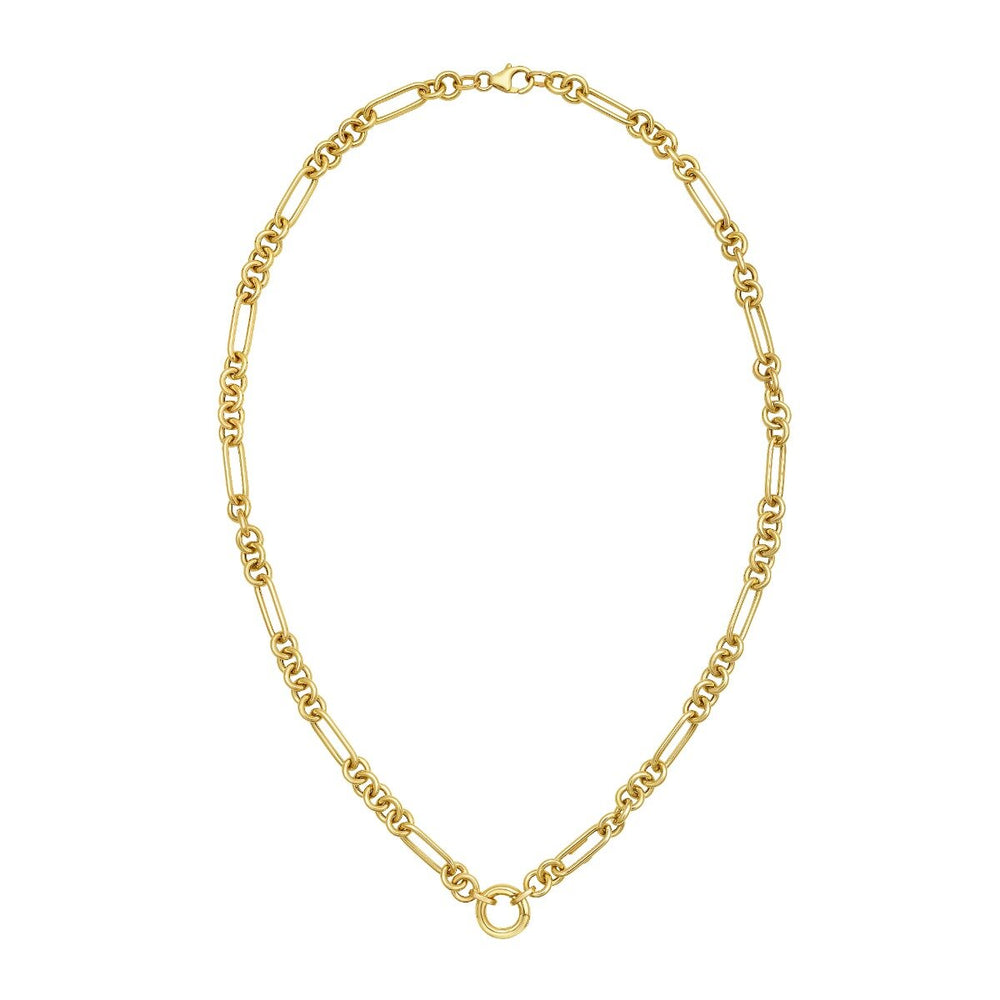 14K Fashion Figaro Charm Link Necklace, view 2